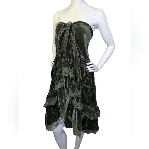 NWT Sweet Tiger Moss Green Velvet Convertible Dress Skirt Fairycore Whimsigoth L - Picture 4 of 10